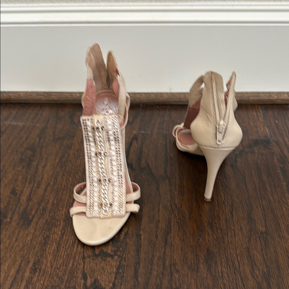 Vince Camuto Cream Stiletto Heels with Woven Detail